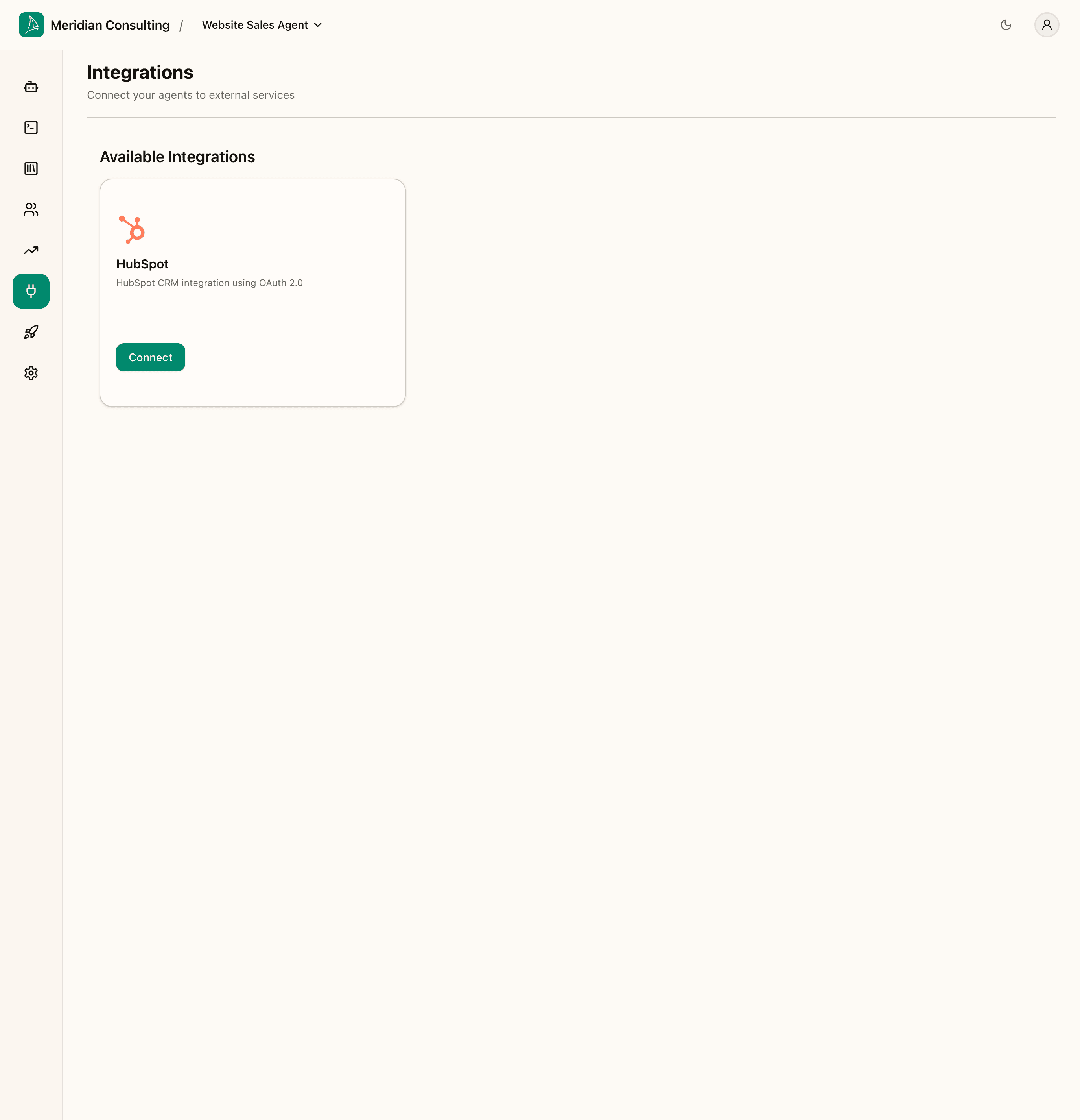 Integrations list — HubSpot available
