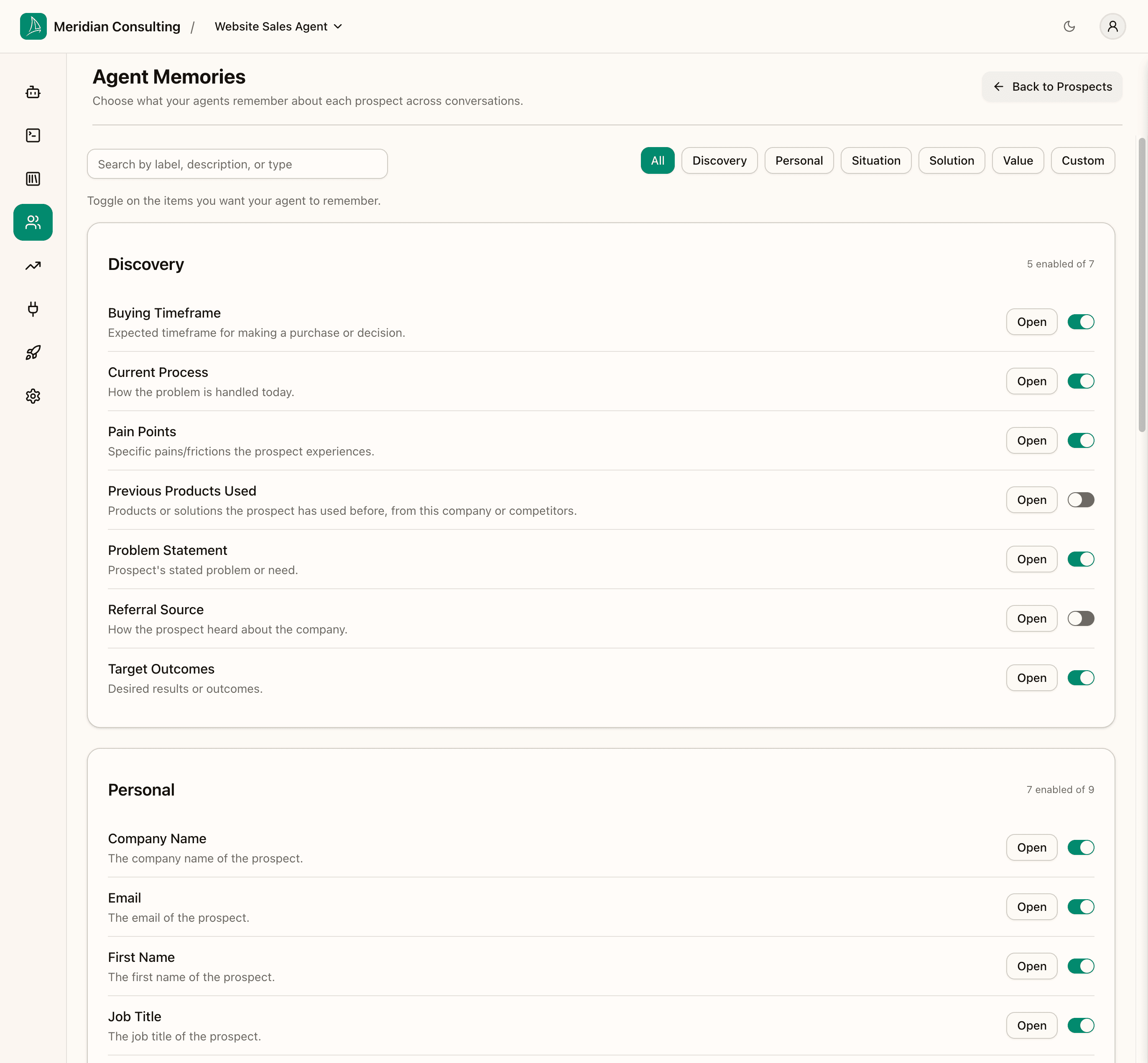 Memory types — default view