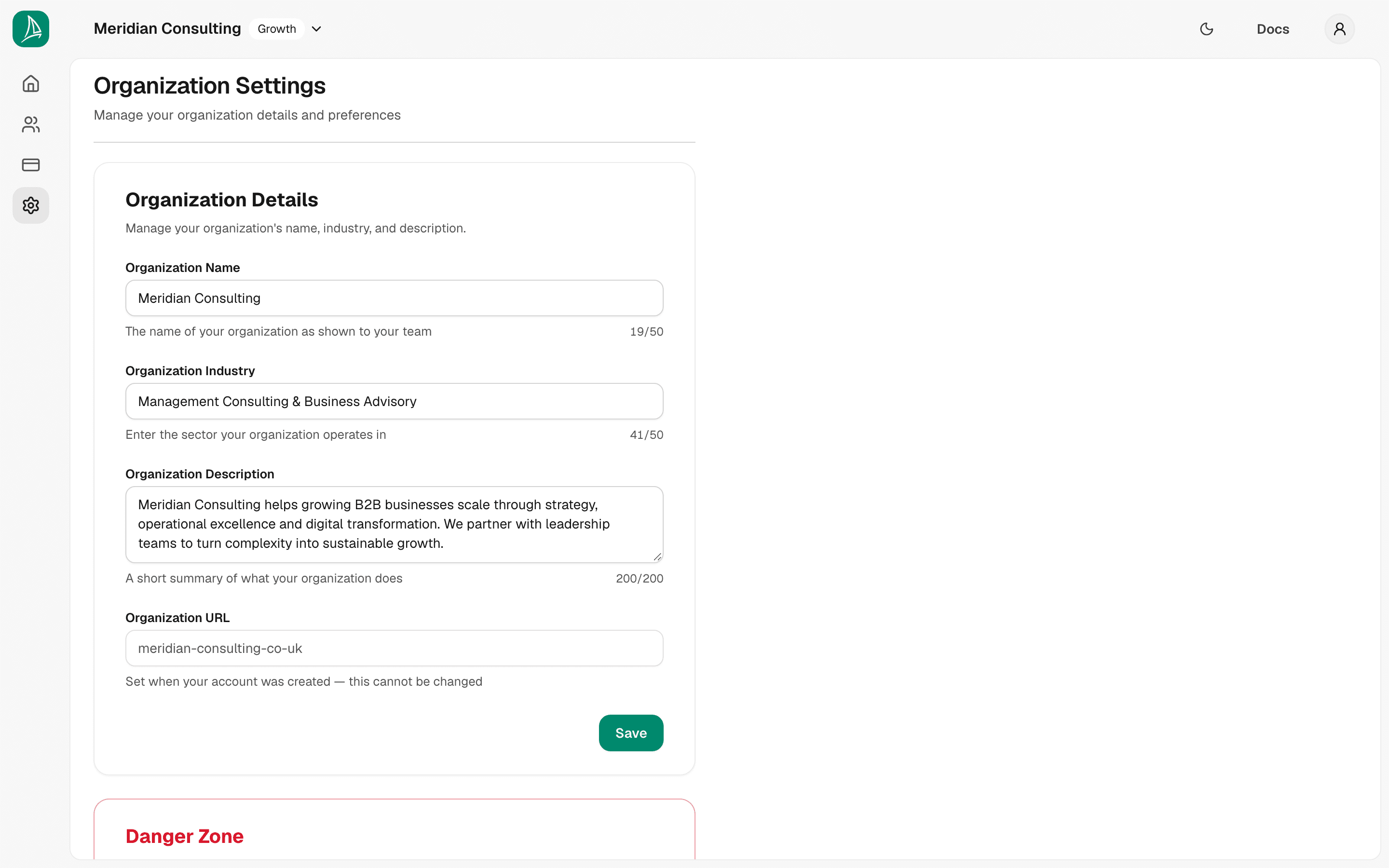 Organisation settings