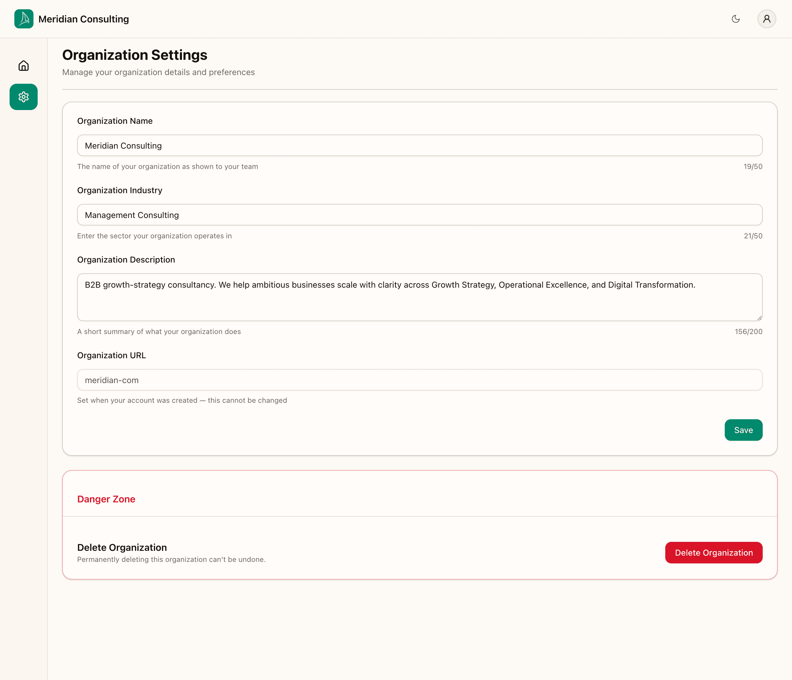 Organisation settings
