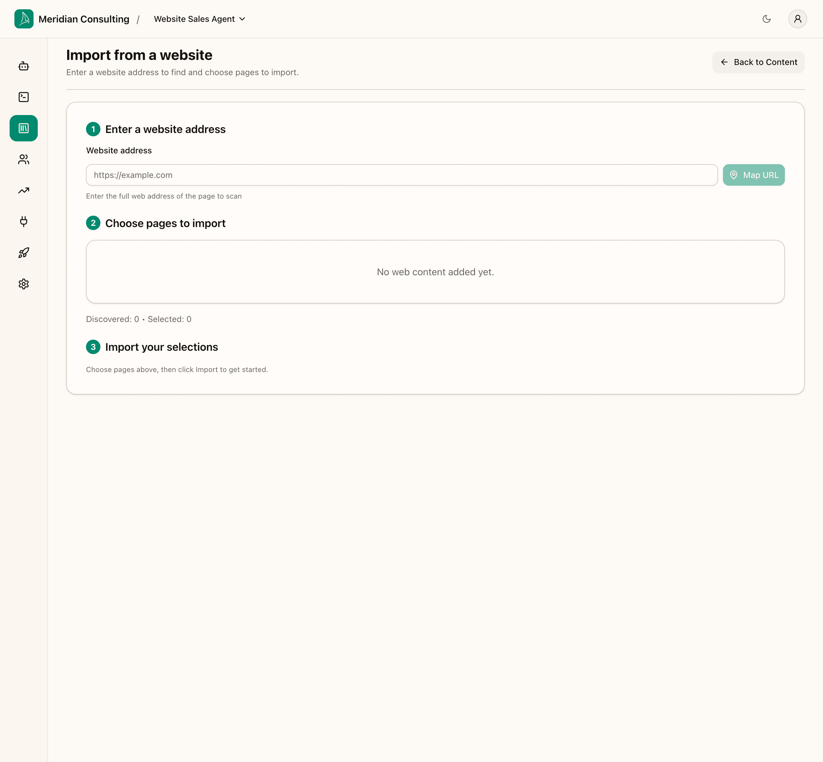Import from a website — empty