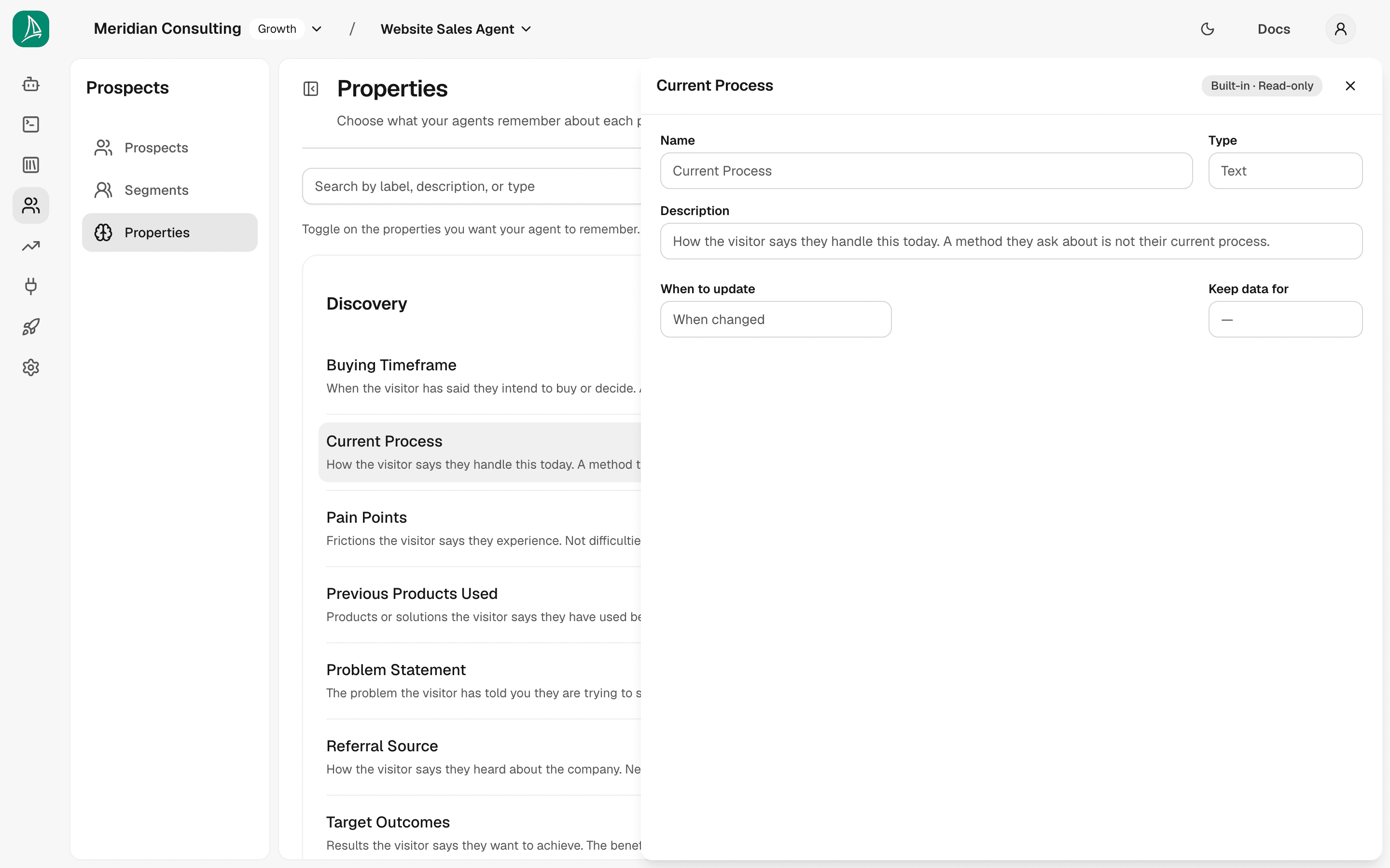 Property detail panel — Current Process