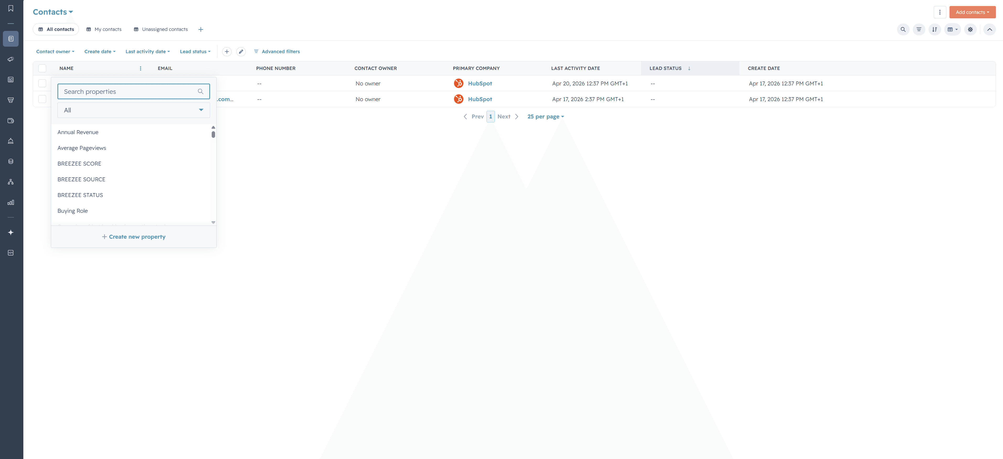 Adding a column to the contacts list