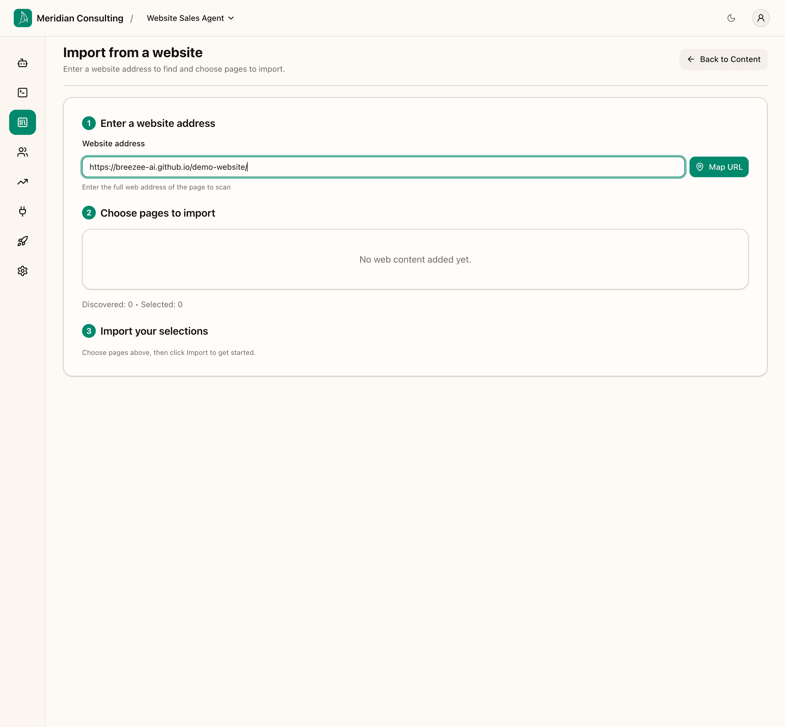 Import from a website — URL entered