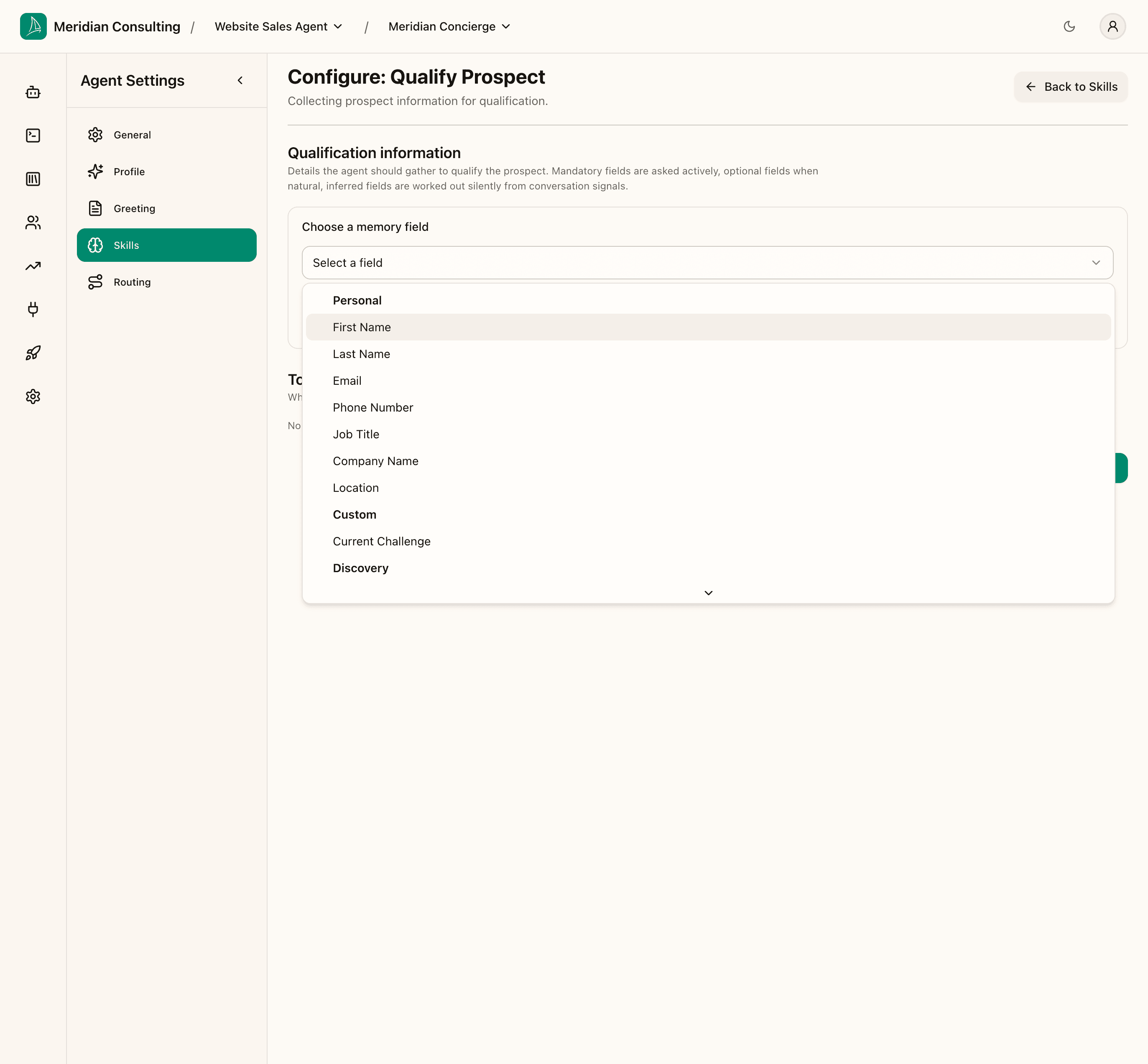 Memory field dropdown