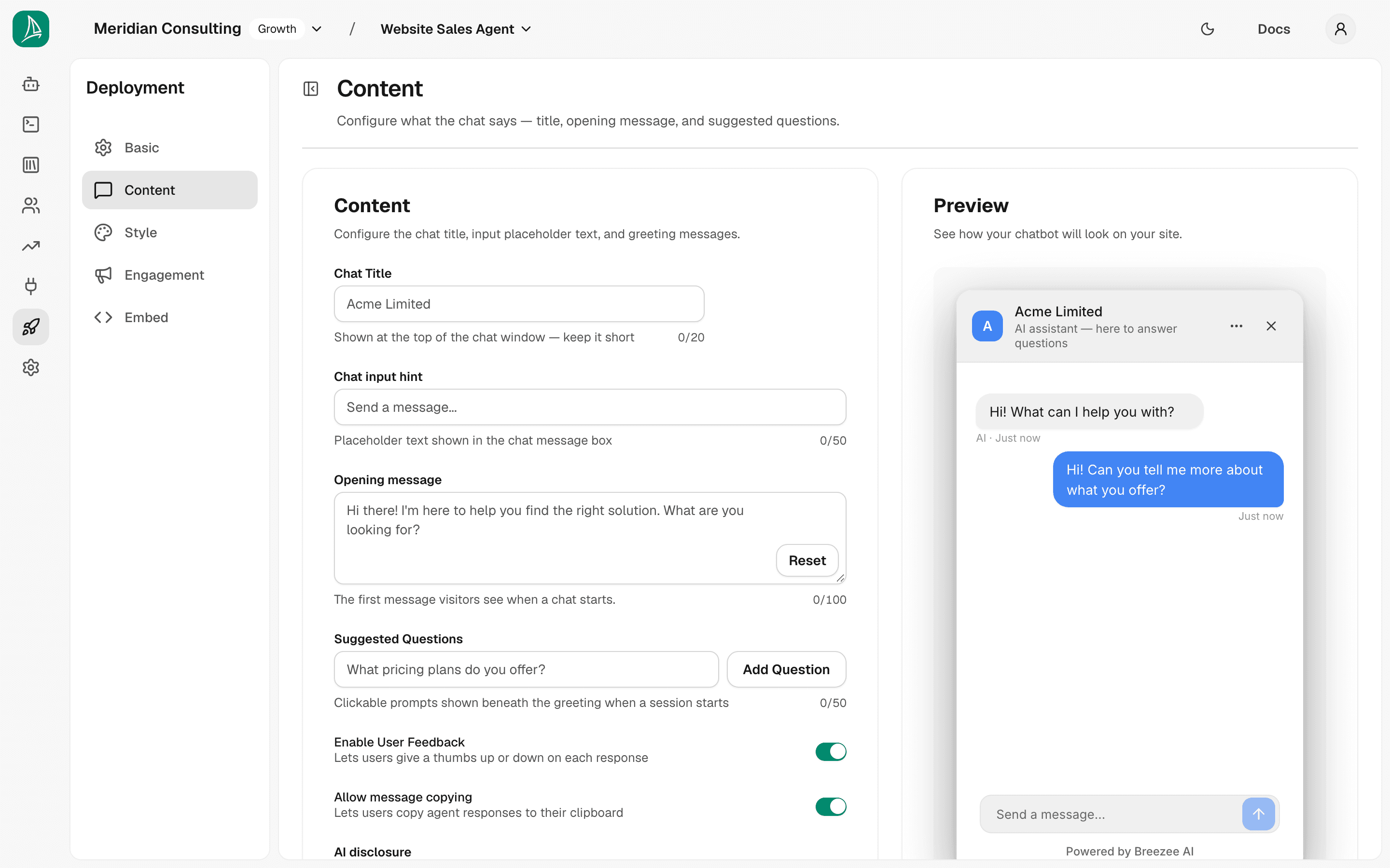Content step — filled in