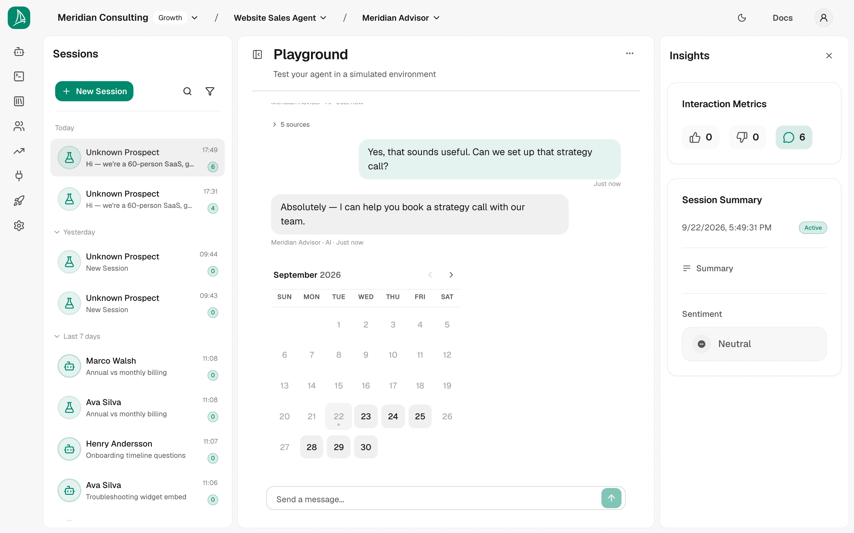 Booking calendar in the chat