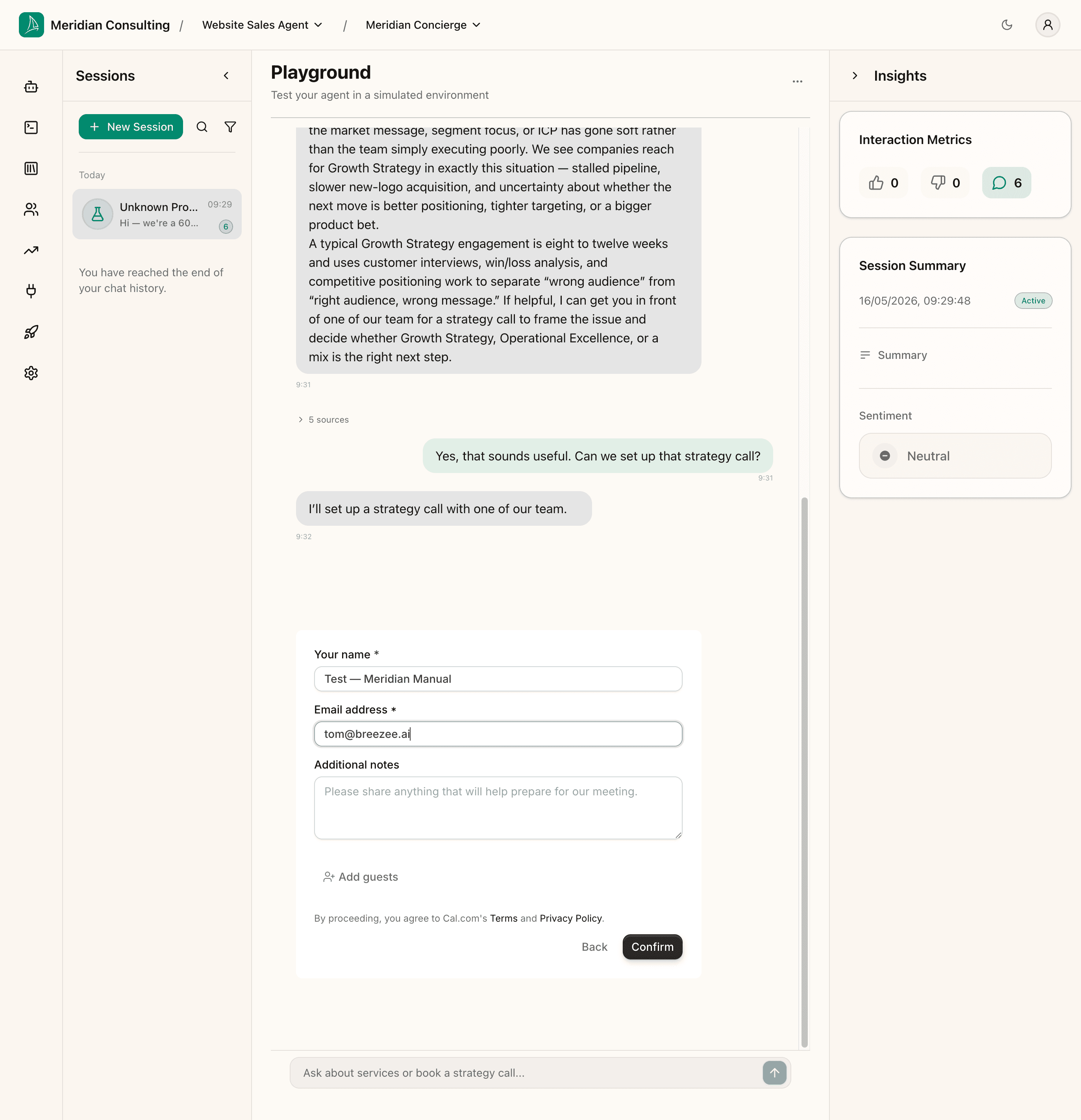 Booking form filled in