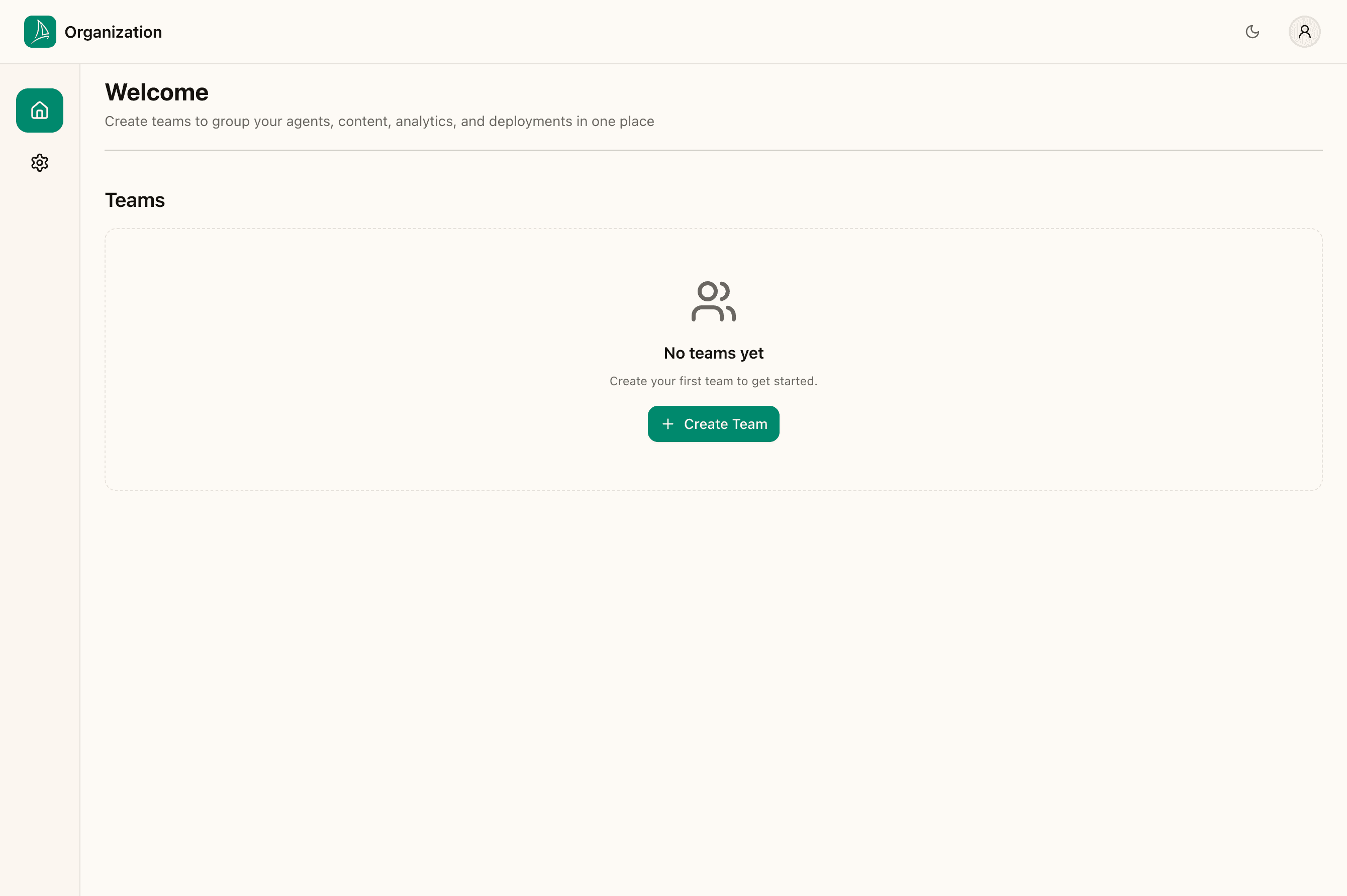 Dashboard home — fresh organisation