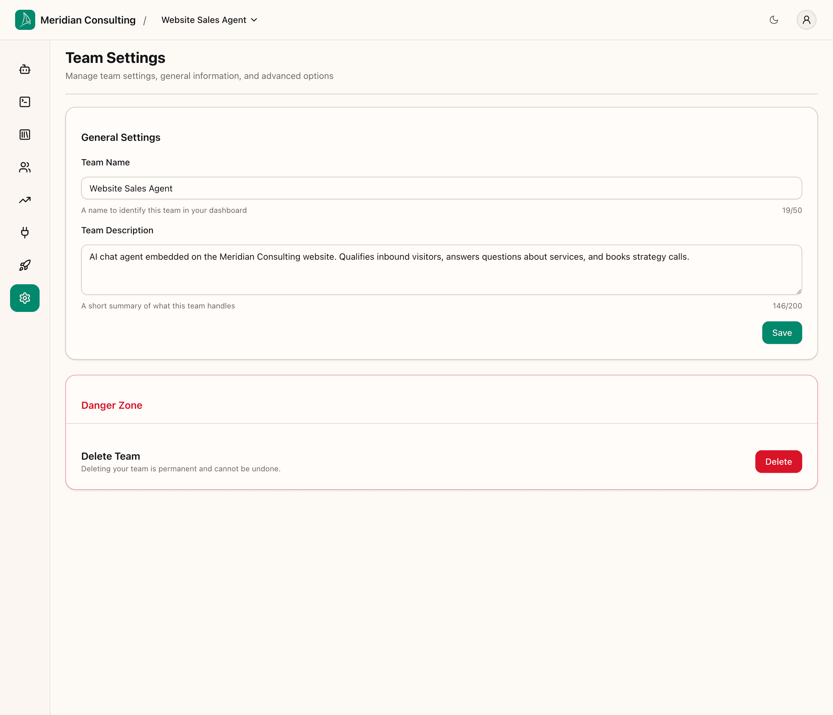 Team settings