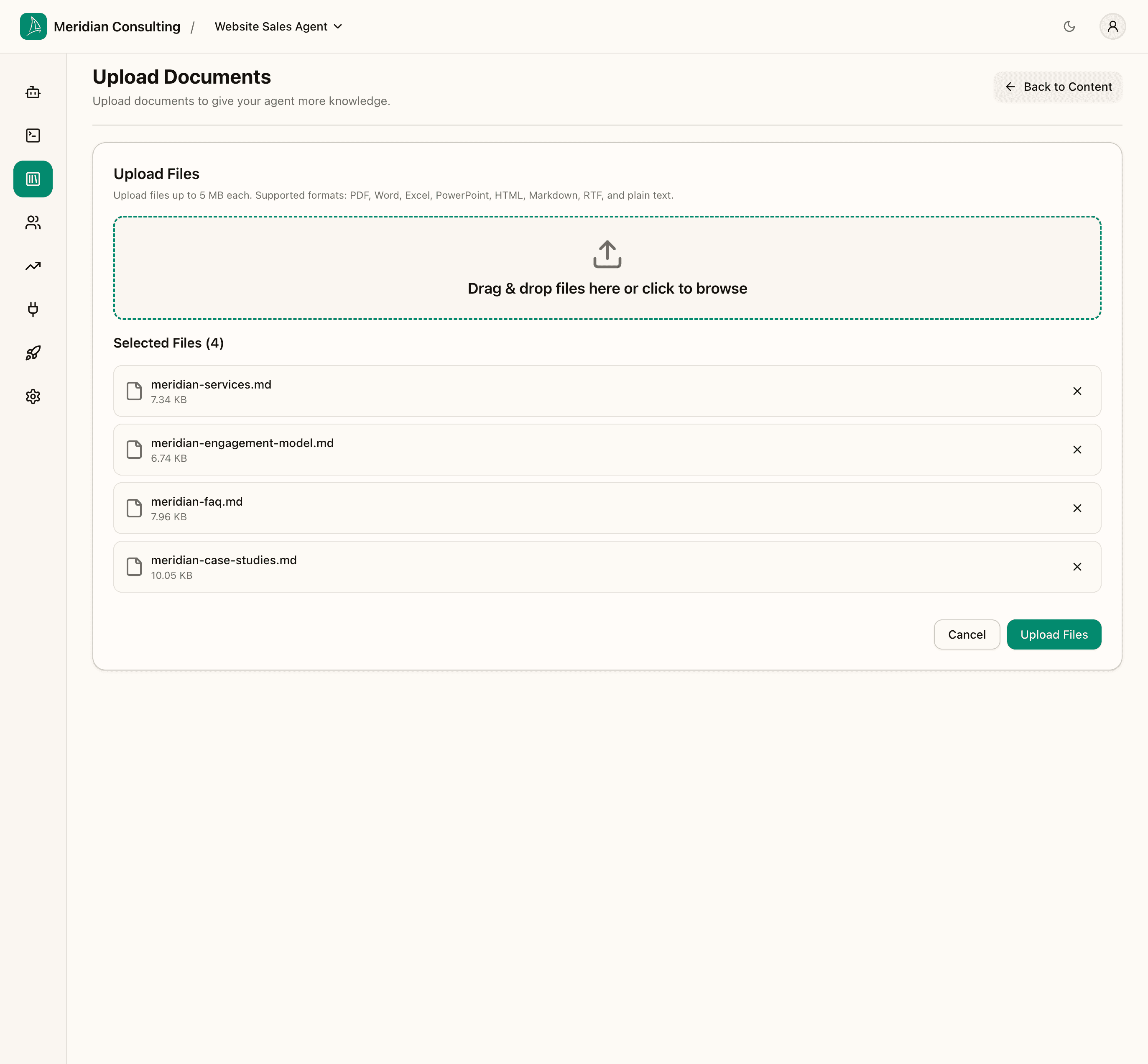 Upload documents — four files staged