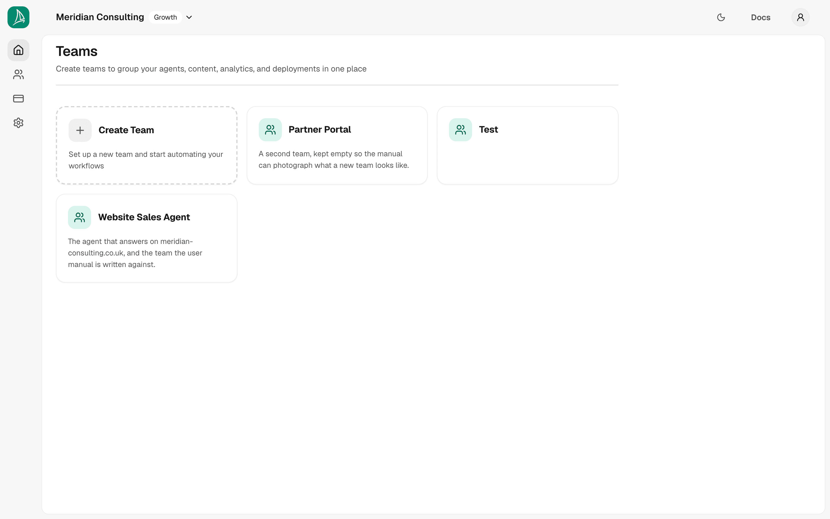 Dashboard home — with team