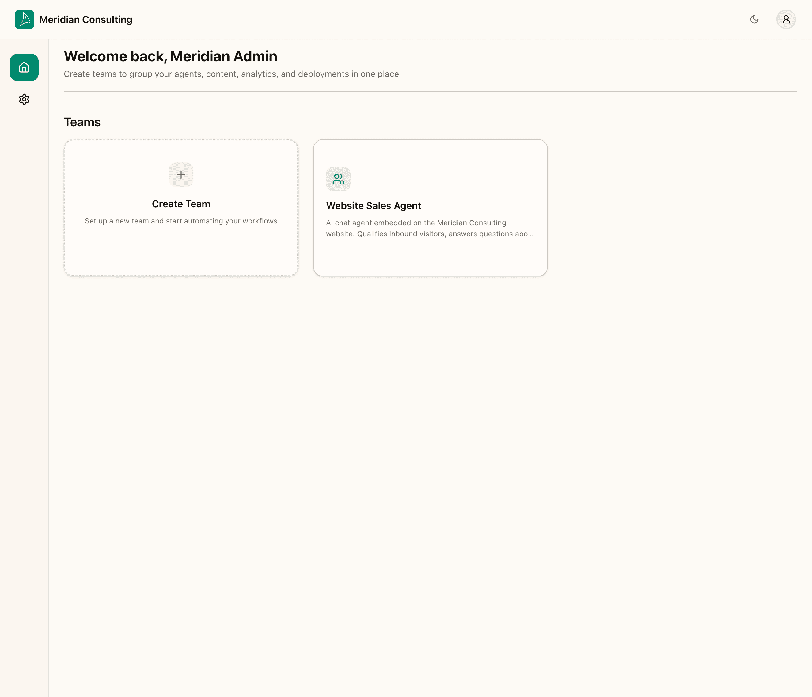 Dashboard home — with team