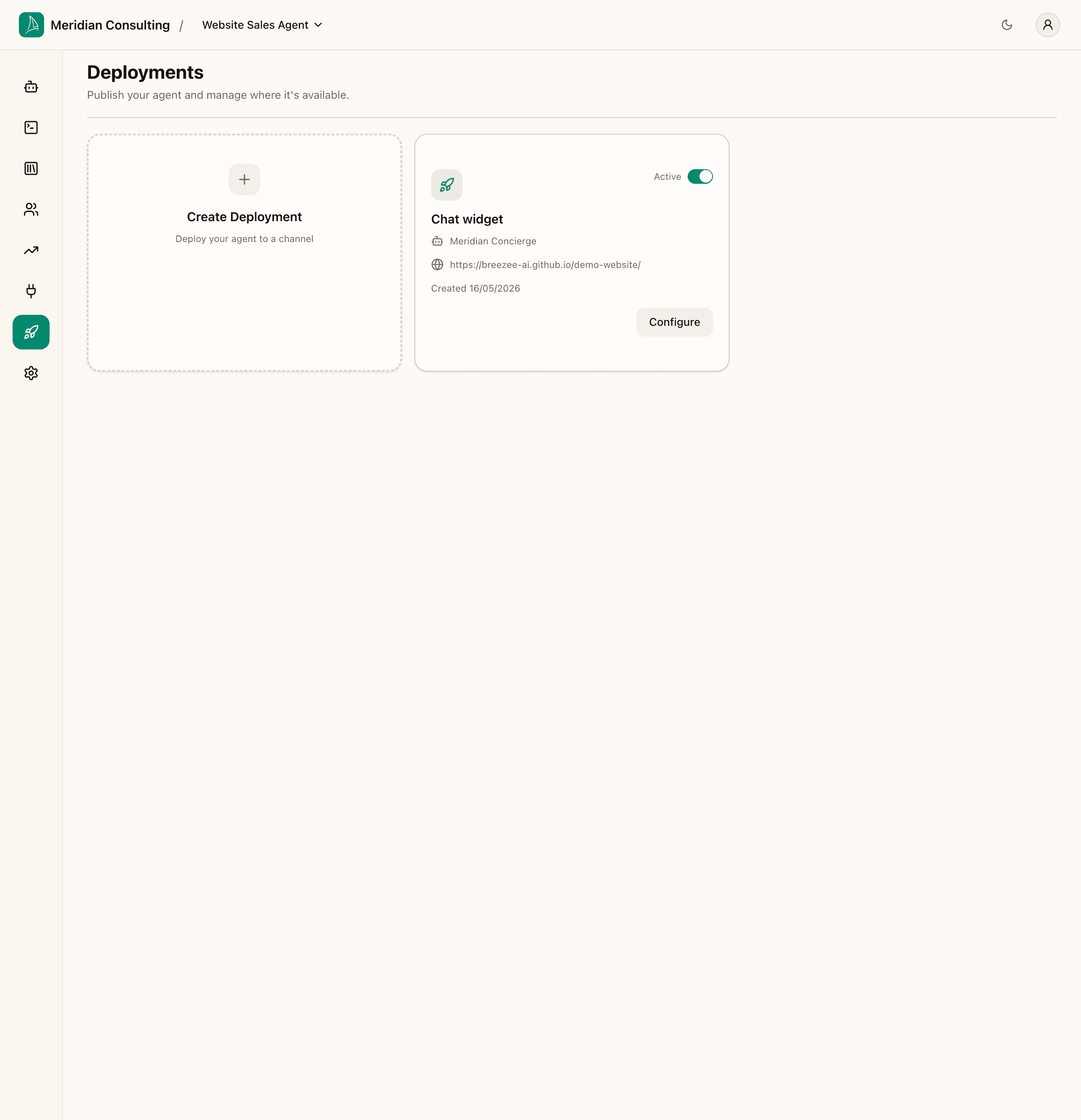 Deployments list with the new deployment