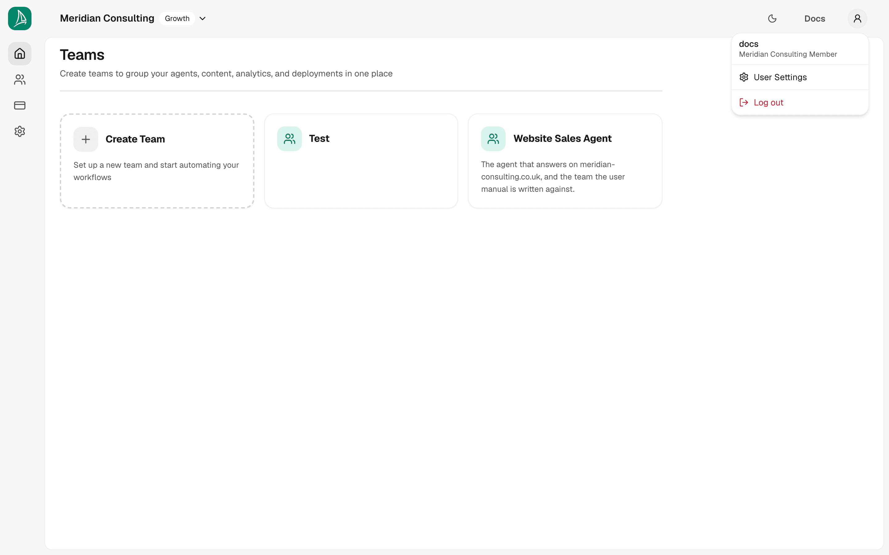 User menu open