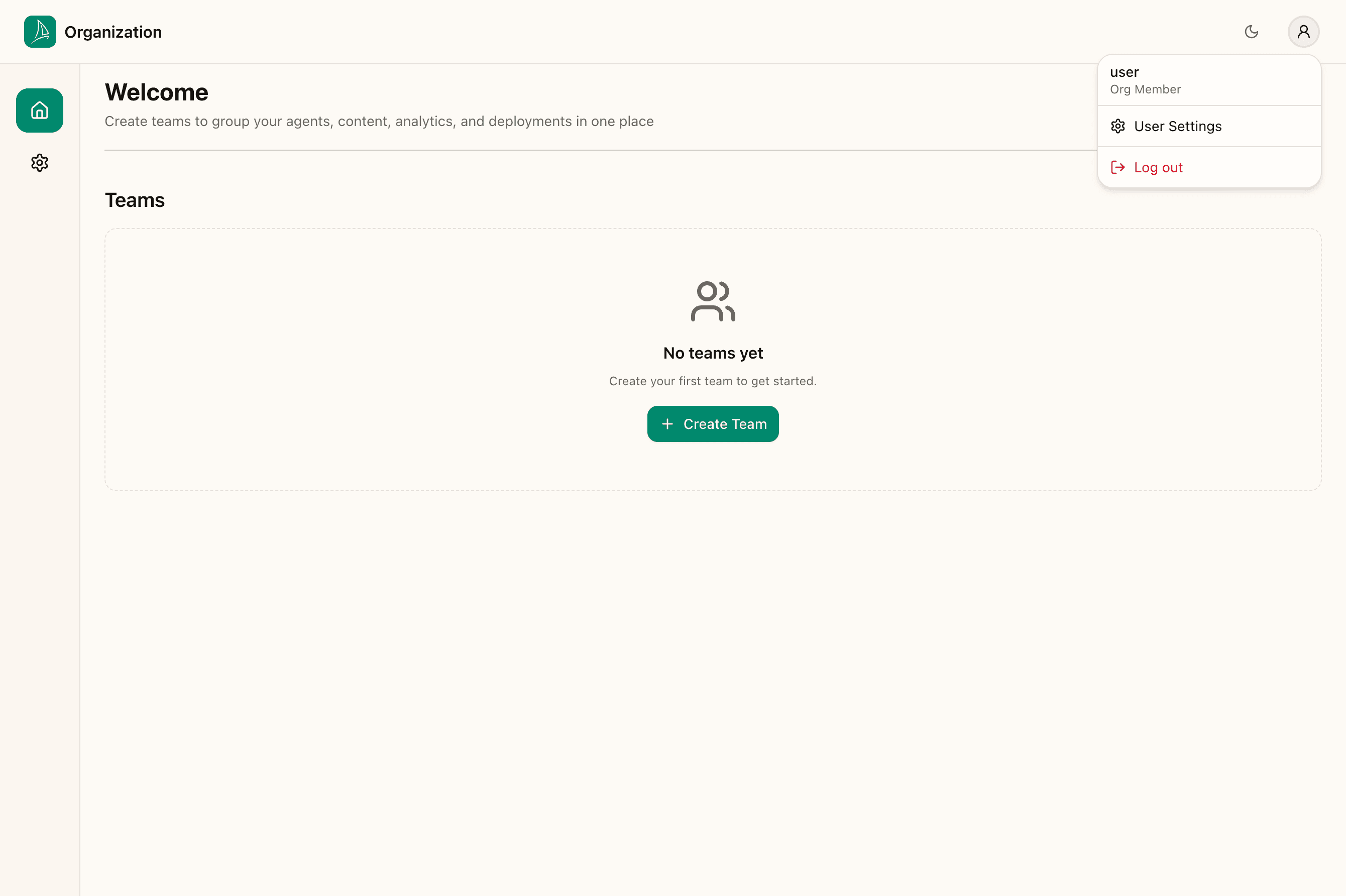 User menu open
