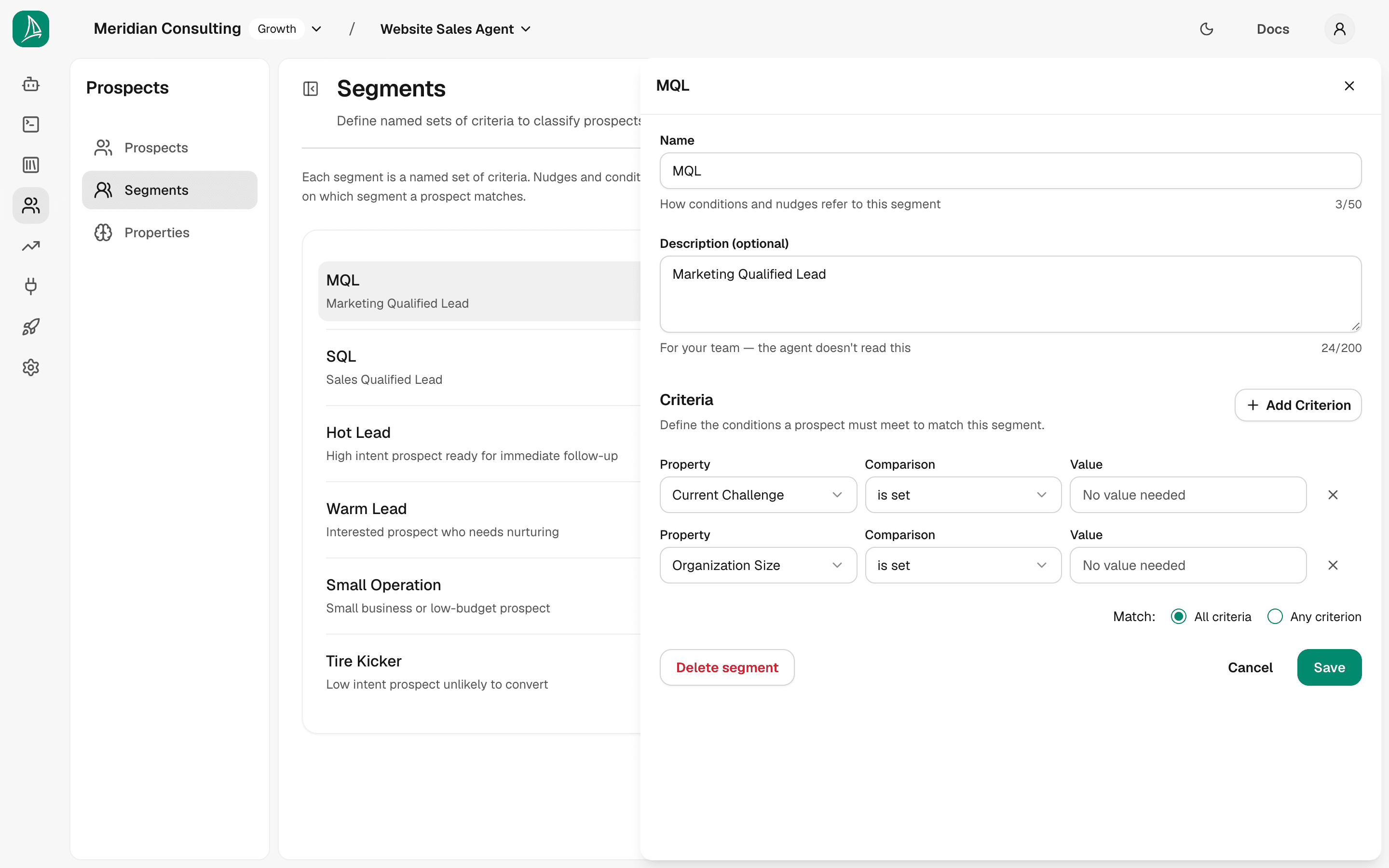 MQL segment editor — empty