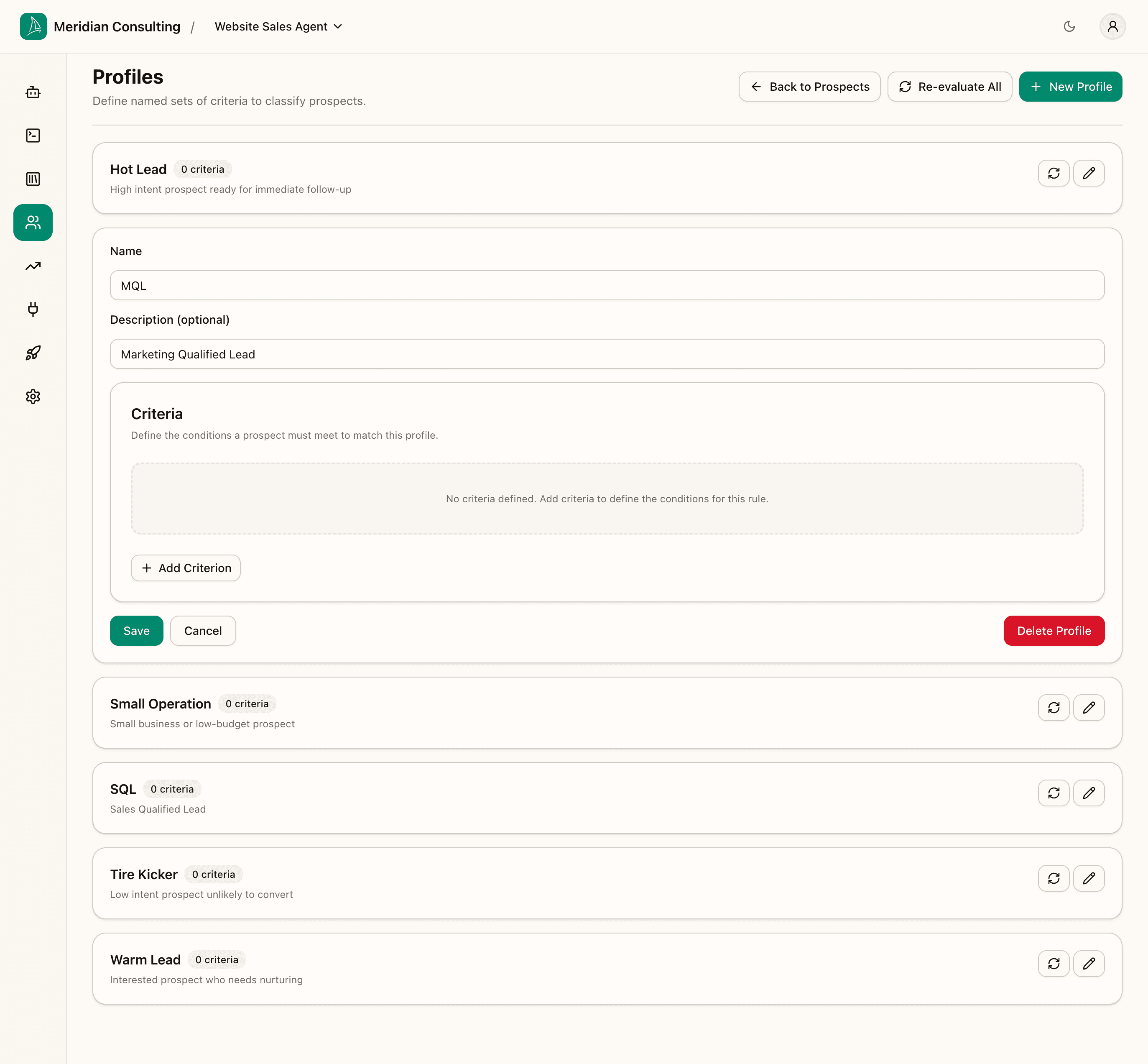 MQL profile editor — empty