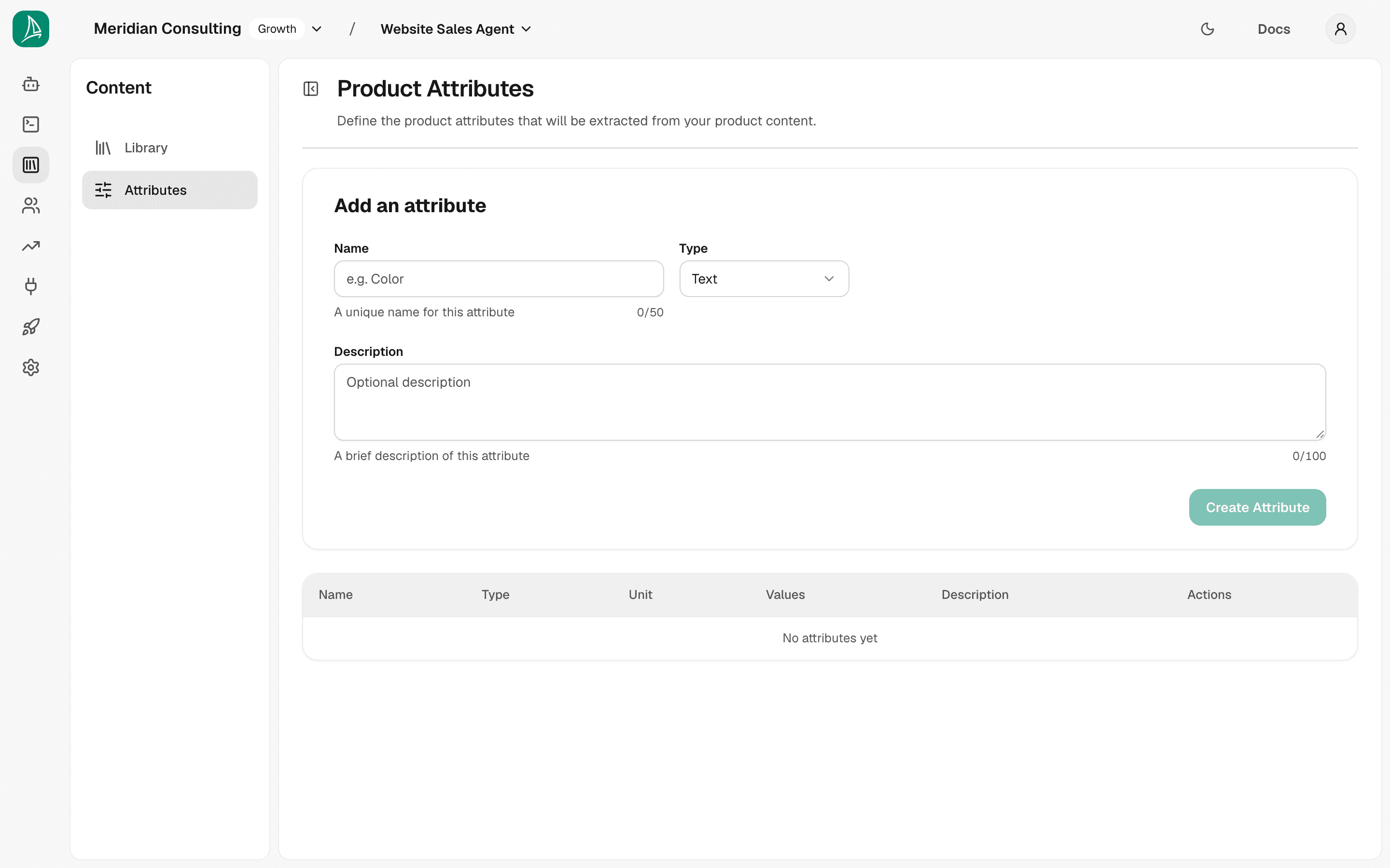 Attributes page