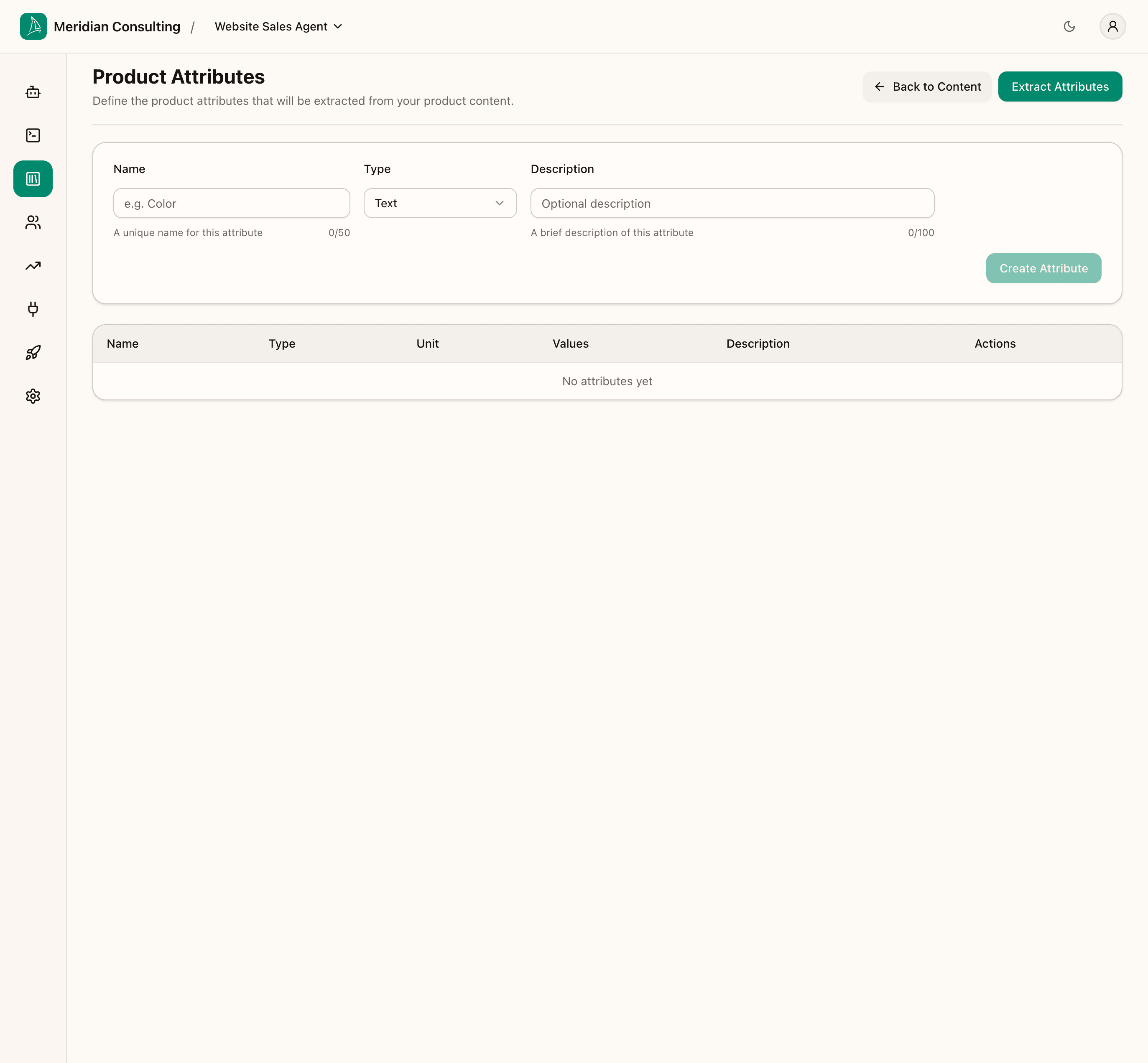 Attributes page