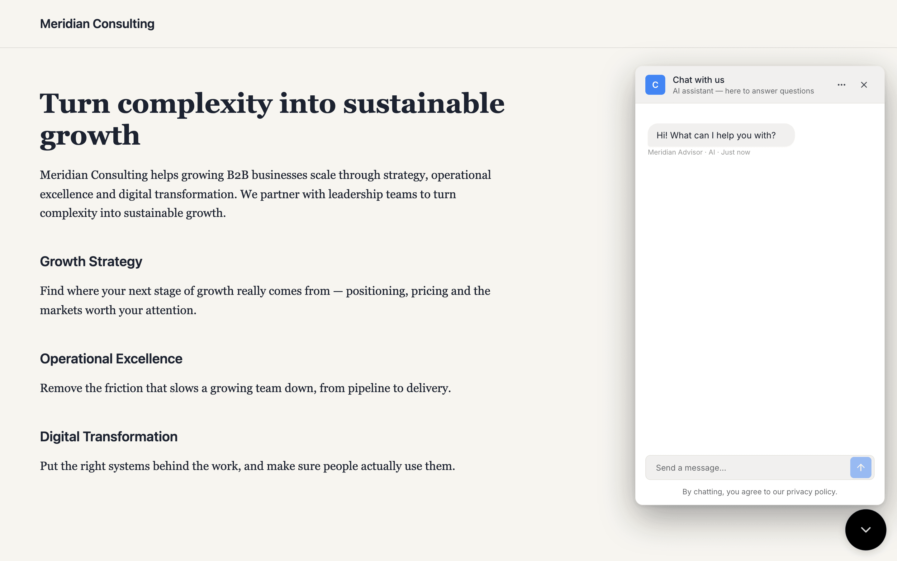 Demo site with widget open