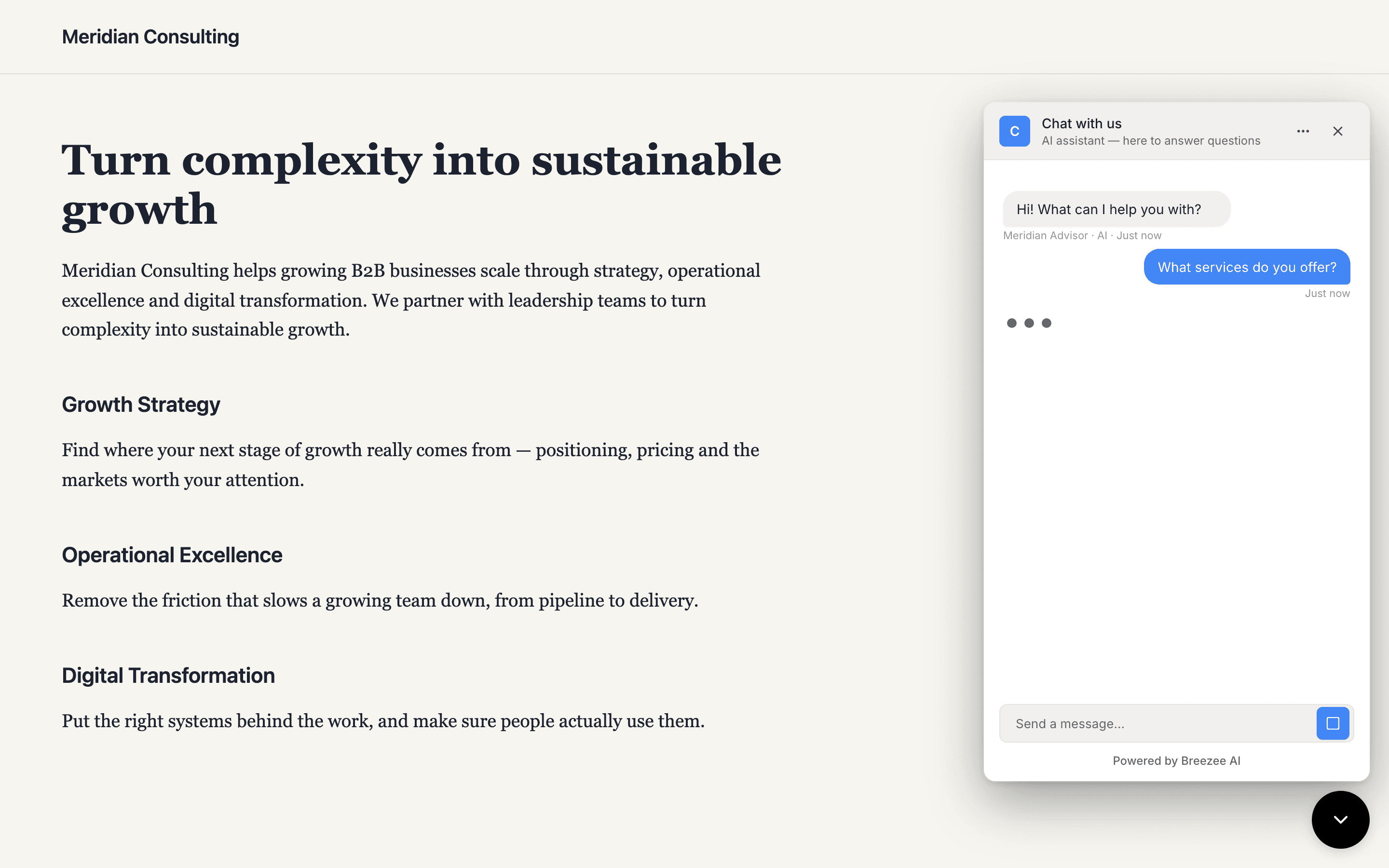 Widget on demo site with agent reply