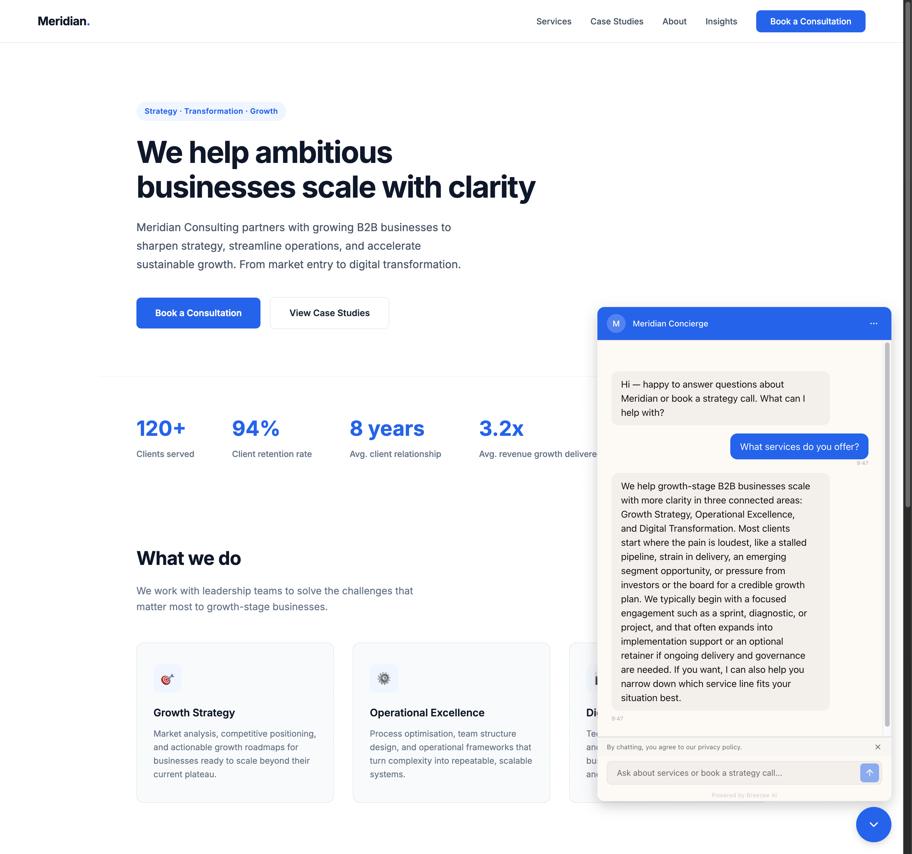 Widget on demo site with agent reply