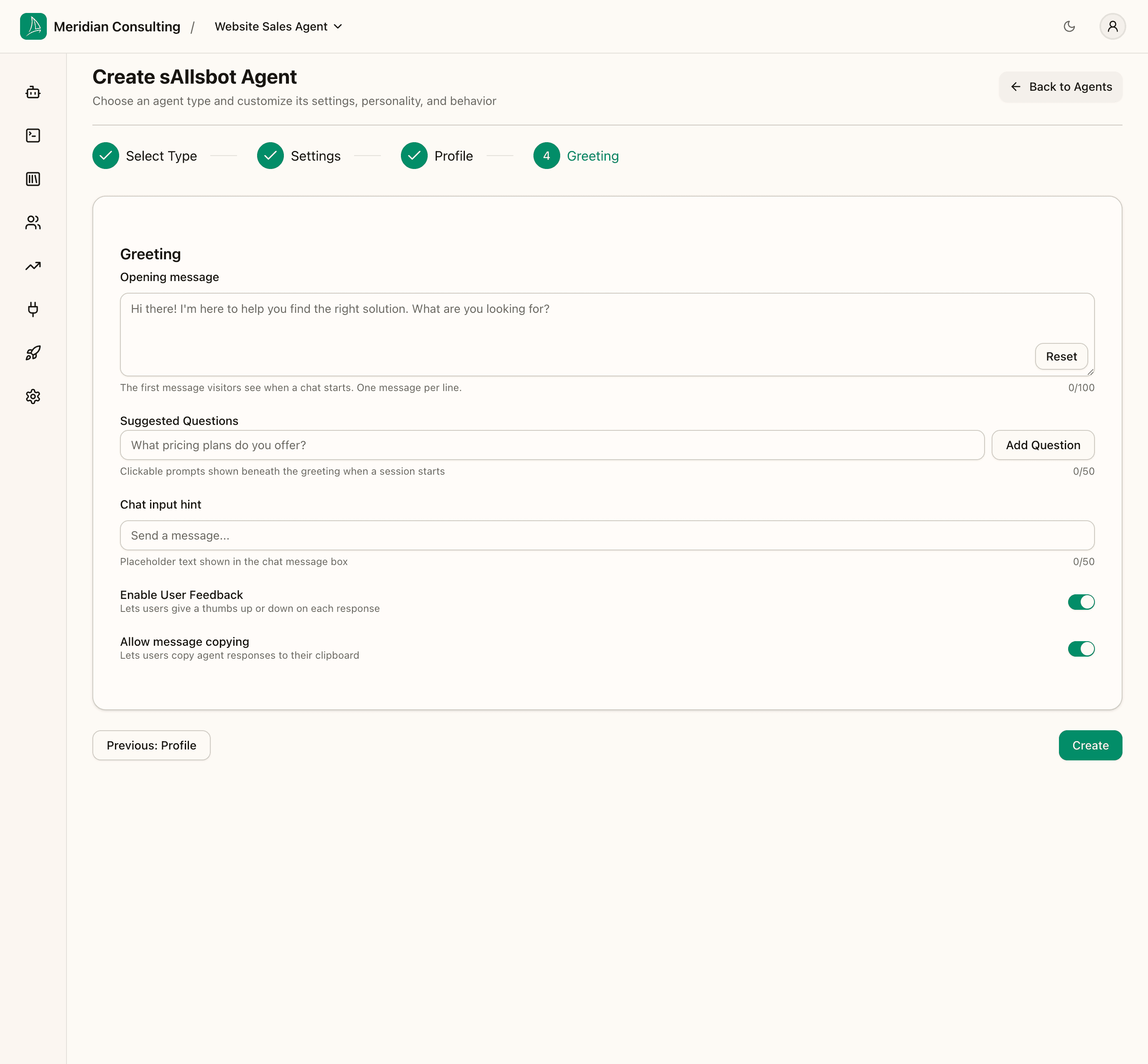 Step 4 — Greeting defaults