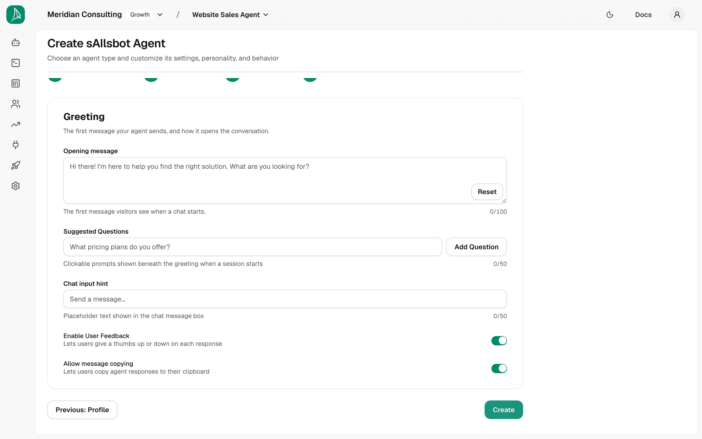 Step 4 — Greeting defaults