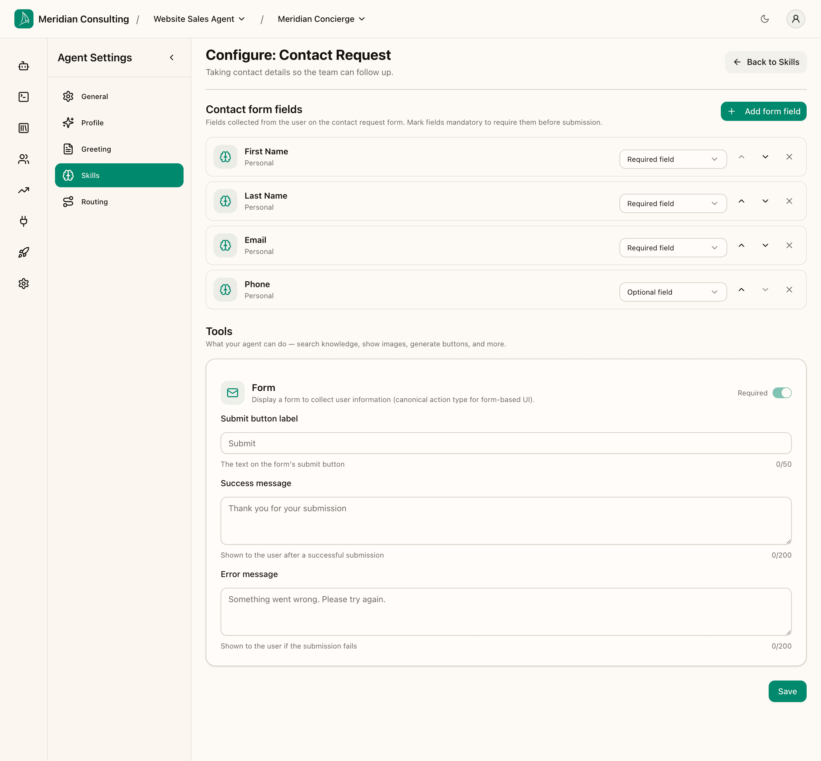 Contact Request — default config