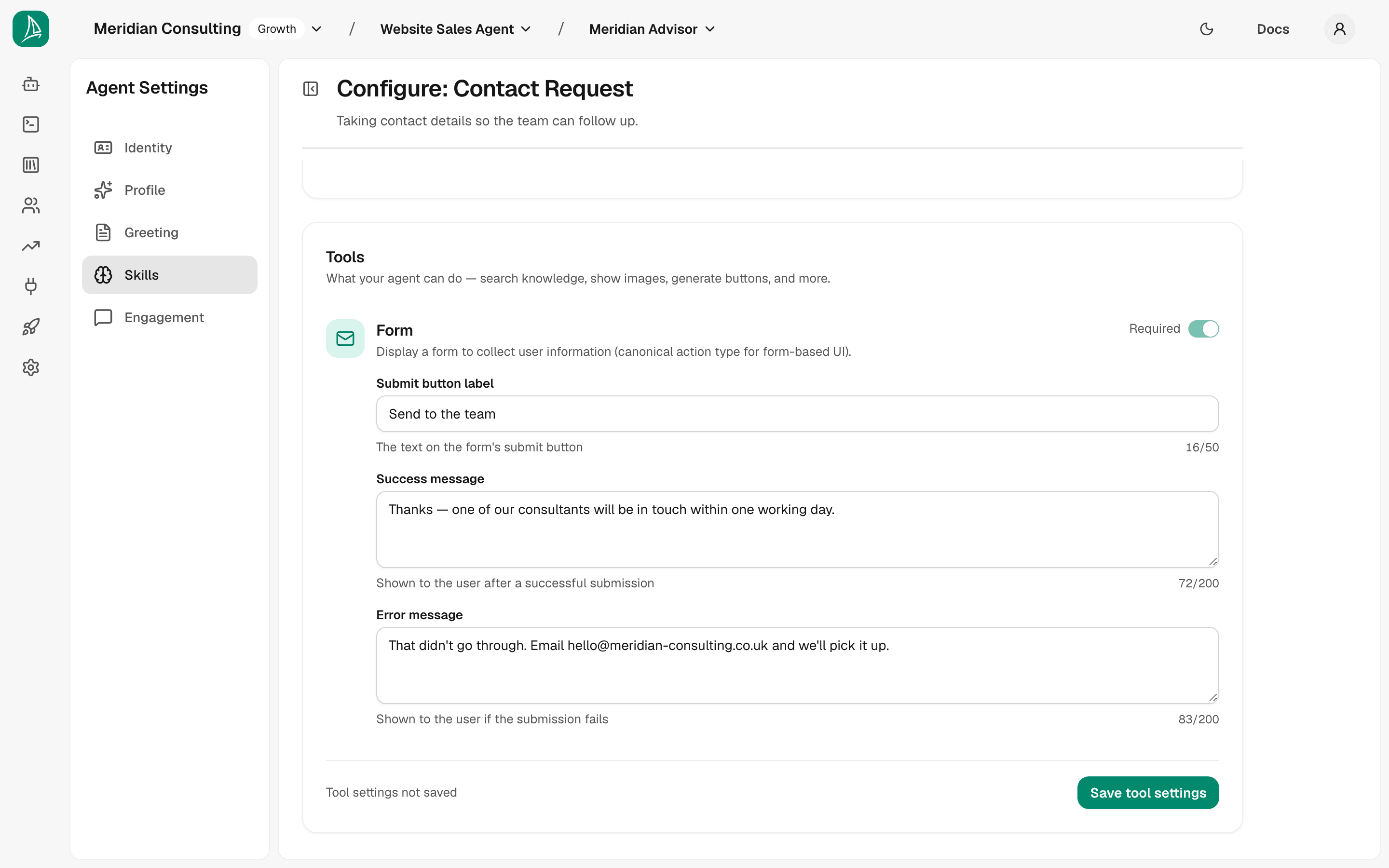 Contact Request — customised form copy