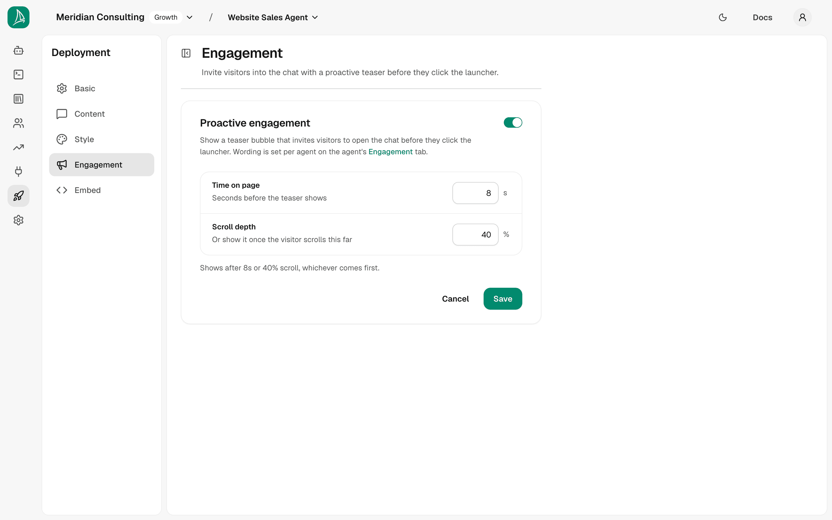 Proactive engagement — the master switch and the two trigger gates